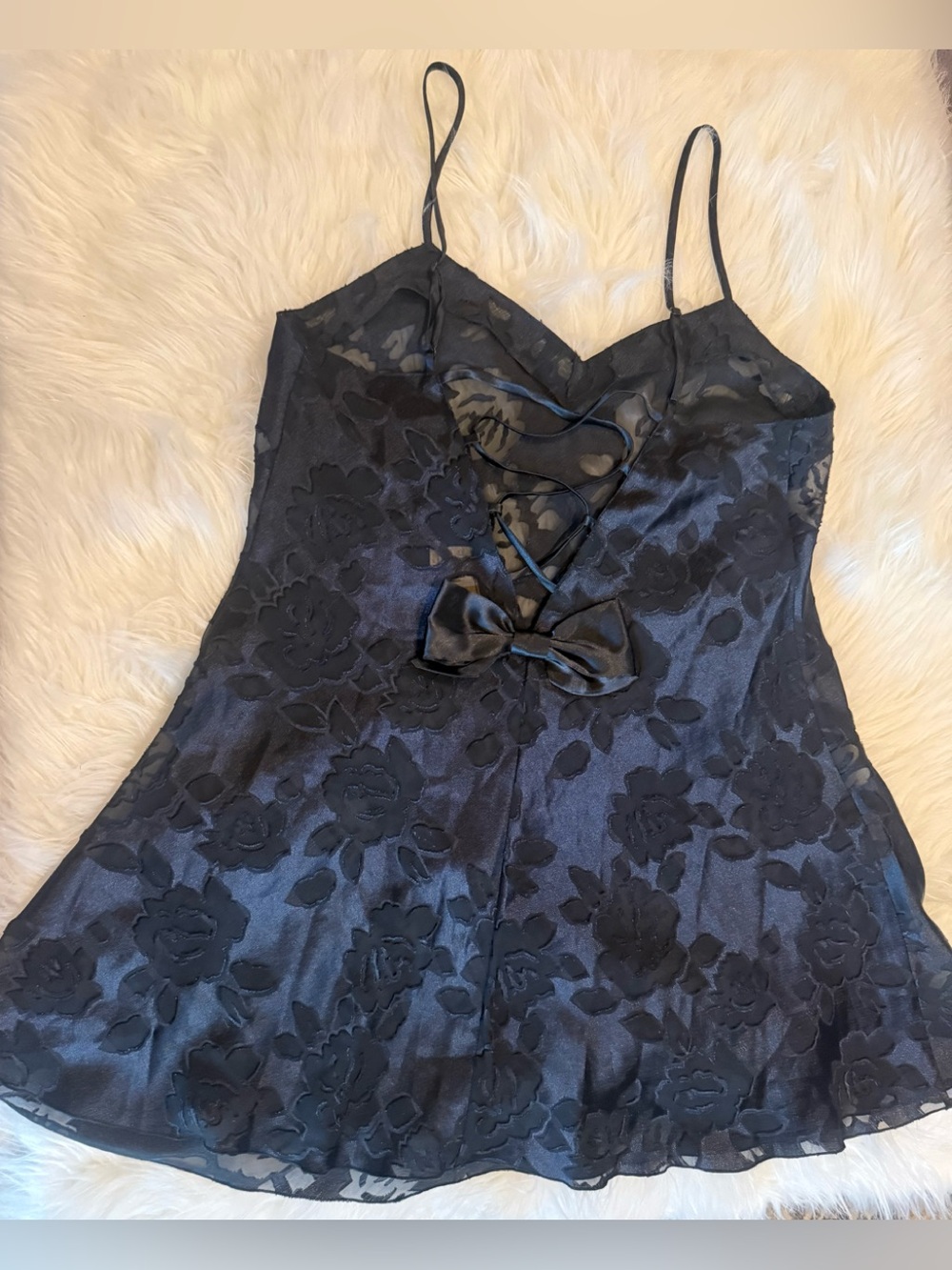 Victoria Secret Y2K Vintage Black Floral Lace-Accent Cami Top Bow Medium Lace Up